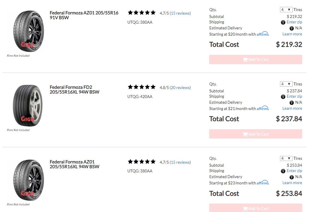 Federal Tire Price Listings Getting best value on cheap tires