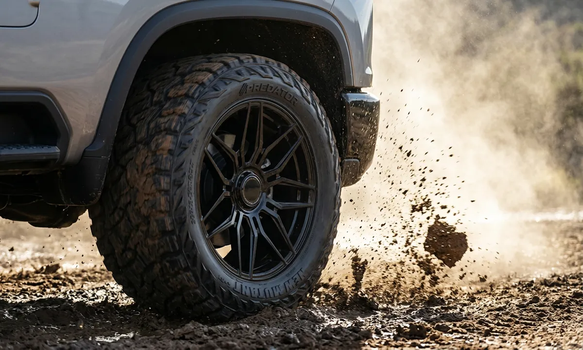 Predator New Mutant X-RT throwing mud off the tread